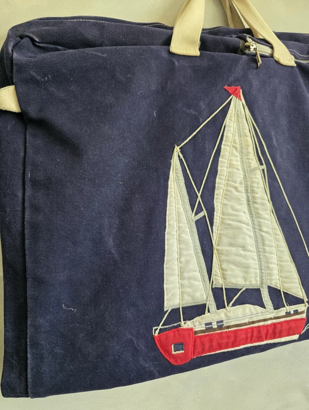 Rare Vtg Nautical Preppy 80s Tree Tops Sailboat Canvas Travel Garment Bag 39x24